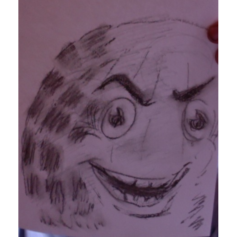 Kohlezeichnung von Welti mit Spermi auf Rückseite   DiIN A4