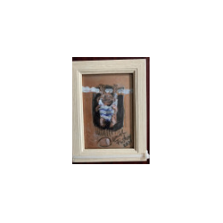 Hängender Bello ca 14 cm breit ca 19 cm hoch, Aufstellrahmen mit Glas