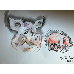 Portät Schwein als Mutter Sau Zeichnung A2