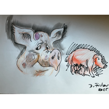 Portät Schwein als Mutter Sau Zeichnung A2