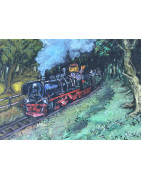 Postkarte Welti fährt die parkeisenbahn am Auensee in Leipzig