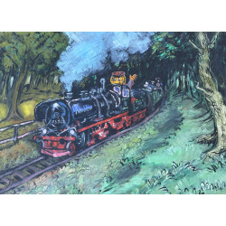 Postkarte Welti fährt die parkeisenbahn am Auensee in Leipzig