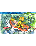 Postkarte, DIN A6 "Welti rudert am Auensee in Leipzig"