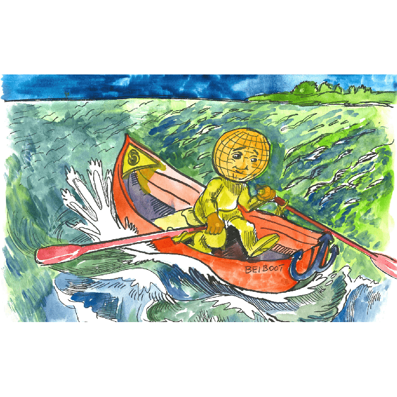 Postkarte, DIN A6 "Welti rudert am Auensee in Leipzig"