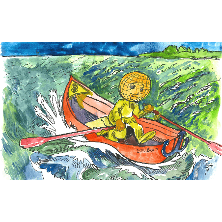 Postkarte, DIN A6 "Welti rudert am Auensee in Leipzig"