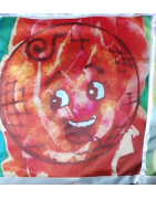 Kissen. Brennendes Welti Kind rote Rose 40 x 40 cm. Satinbezug  Wähnah Welti gelb leuchtendes ,  Bearth Welti rosa Abandschein
