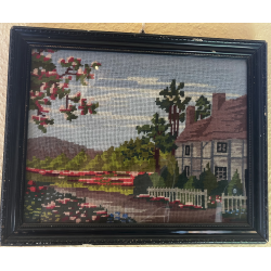 gesticktes Landschaftsbild  ca 44 cm breit und 36 cm hoch mit glasrahmen