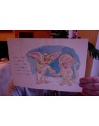 Gizmo & Monchichi Karl ca 30 breit ca 21 hoch   Doppelseitiges B